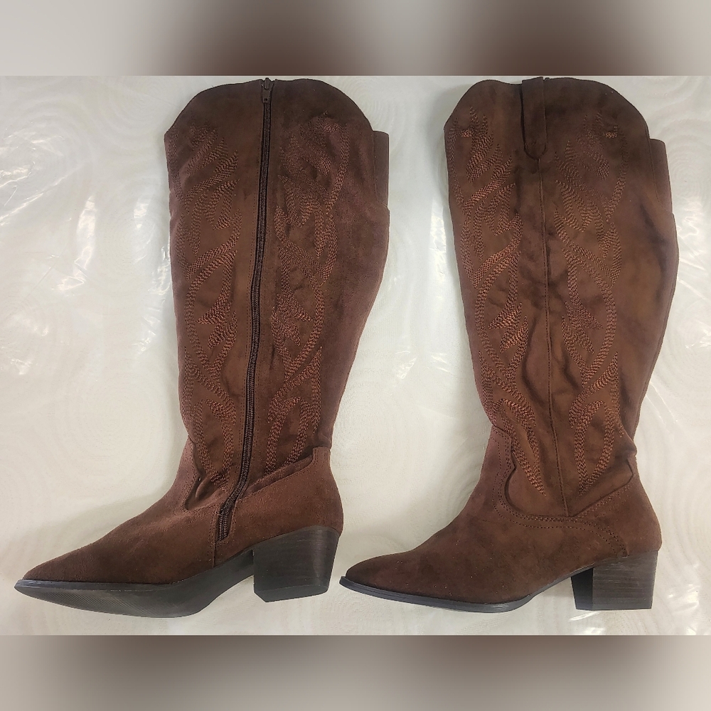 Abella Chocolate Suede Heeled Cowboy Boots